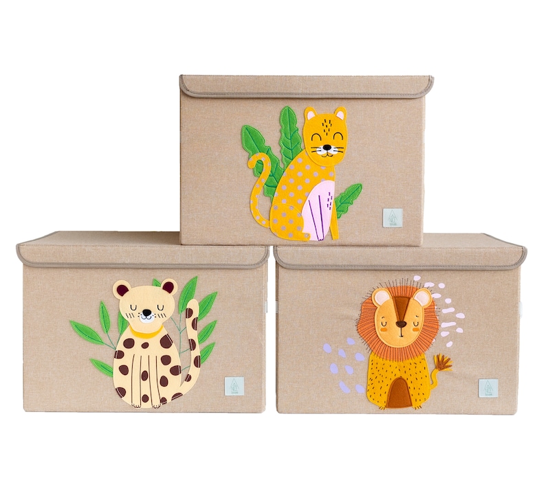 Peaceful Cheetah PERSONALIZED Toy Box Storage Box, Fabric Toy Box with Lid for Toy Storage, Jungle Nursery Decor, Baby Shower Gift image 4