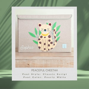 Peaceful Cheetah PERSONALIZED Toy Box Storage Box, Fabric Toy Box with Lid for Toy Storage, Jungle Nursery Decor, Baby Shower Gift image 9