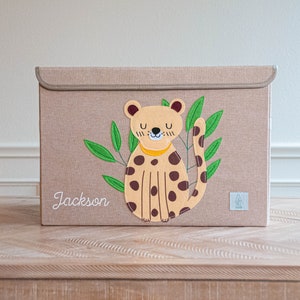 Peaceful Cheetah PERSONALIZED Toy Box Storage Box, Fabric Toy Box with Lid for Toy Storage, Jungle Nursery Decor, Baby Shower Gift image 7