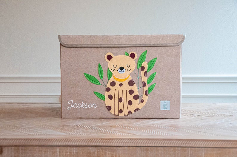 Peaceful Cheetah PERSONALIZED Toy Box Storage Box, Fabric Toy Box with Lid for Toy Storage, Jungle Nursery Decor, Baby Shower Gift image 7