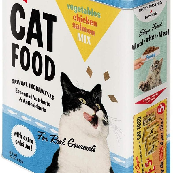 Boîte de Conservation rétro XL, Cat Food Mix – Idée de Cadeau pour Amoureux des Chats, Grande récipient métallique, Design Vintage, 4 l