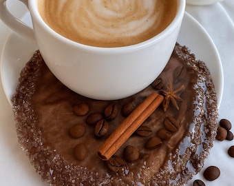 Decorative Coffee Tray – Resin Coasters and Trinket Holder, Unique Kitchen Decor for Coffee Lovers, Coffee Bean Coasters, Jewelry Tray