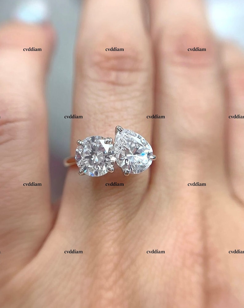 0.20 Carat Two Stone Diamond Engagement Ring - 10K White & Rose Gold, Size 7 - View #8