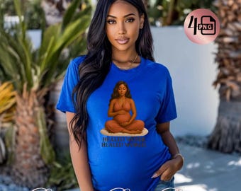 Divine Motherhood T-Shirt PNG Bundle – 4 Empowered Black Mom Digital Designs