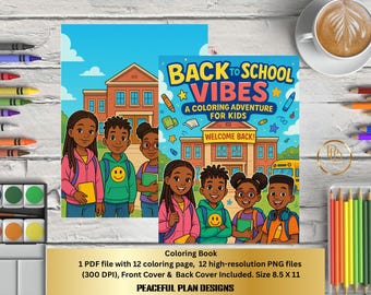 Back to School Coloring Book – 12 Pages | African American Kids | Instant Download | PDF + PNG | Fun & Educational Printable Activity