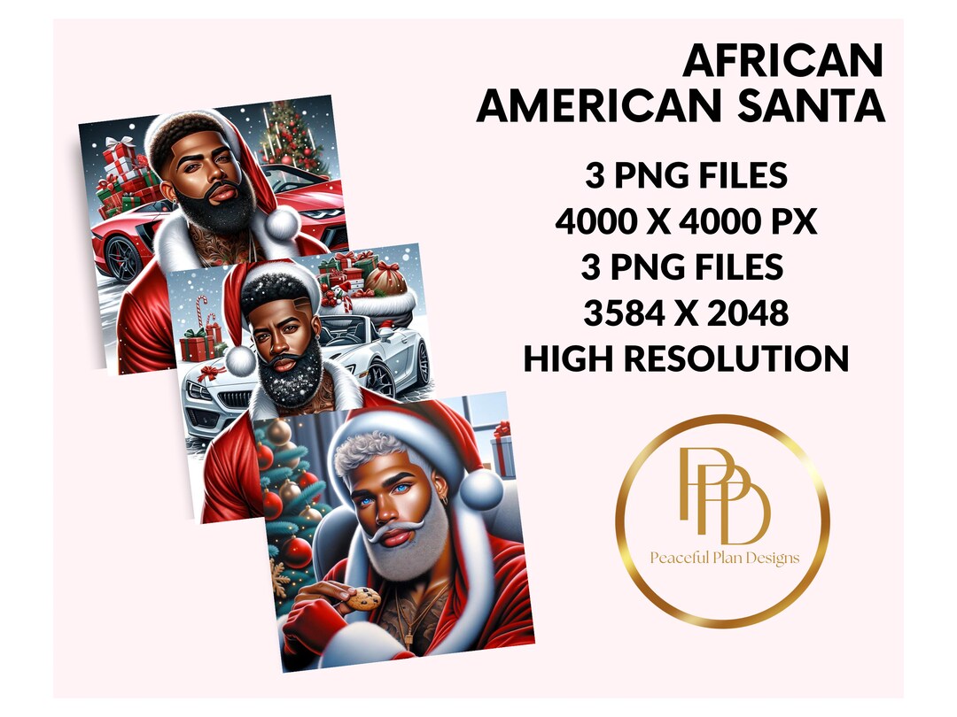 Digital Download African American Melanin Santa Wall Art Print on Demand Etsy