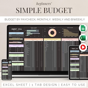 Simple budget google sheets excel Budgeting template google sheets excel Monthly budget planner weekly biweekly budget by paycheck