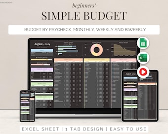 Simple budget template excel monthly budget google sheets paycheck budget Spreadsheet Biweekly Budget tracker weekly budget by paycheck dark