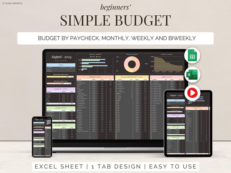 Simple budget google sheets excel Budgeting template google sheets excel Monthly budget planner weekly biweekly budget by paycheck