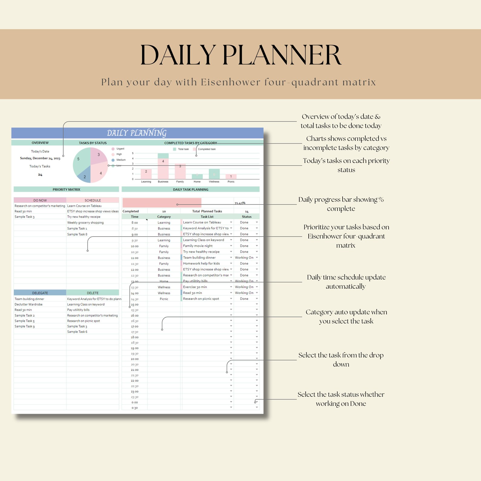 Task Tracker Google Sheet To-do List Template Daily Routine Planner to ...