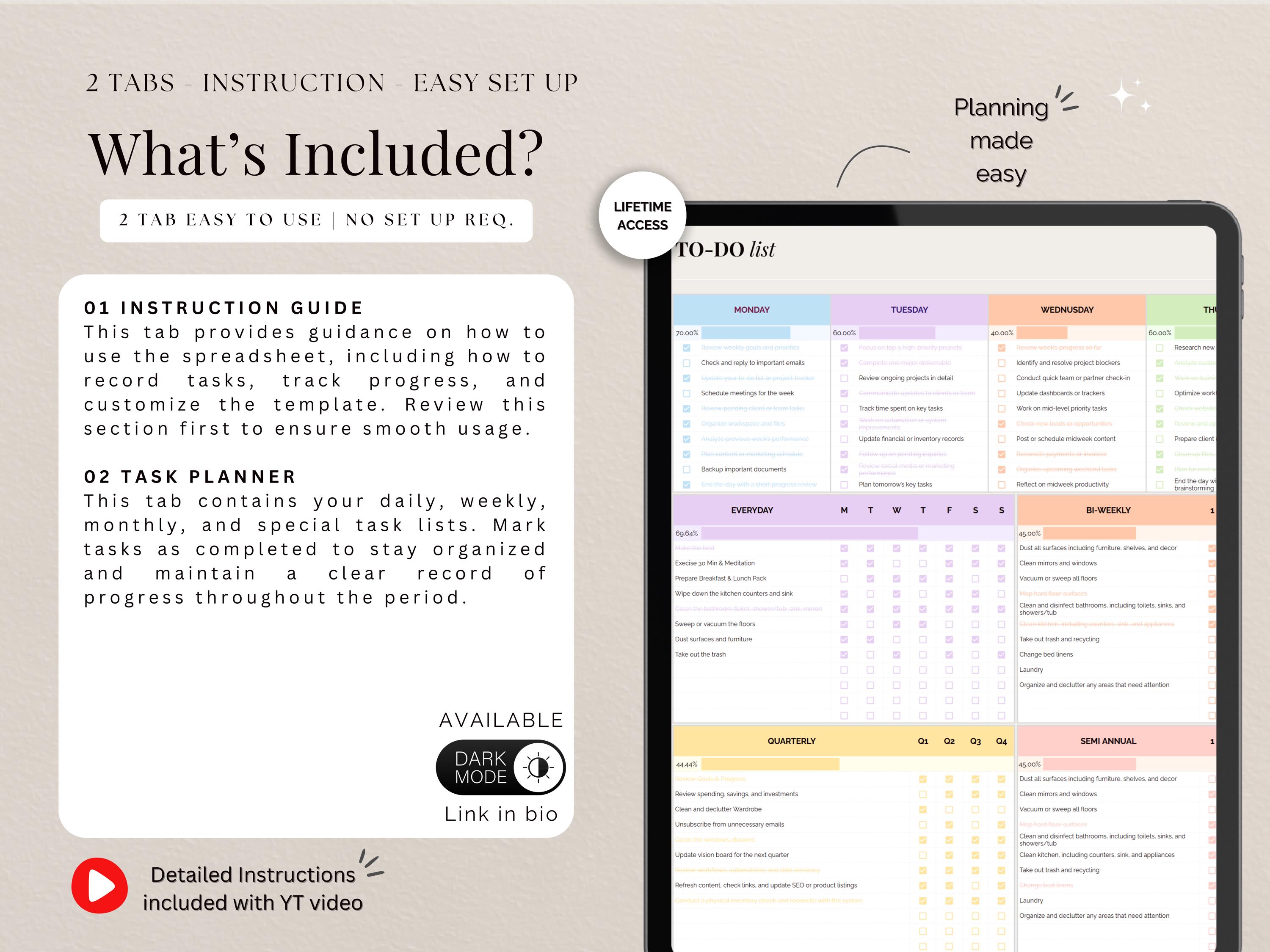 To Do List Task Tracker Google Sheets Cleaning Checklist Daily Schedule ...