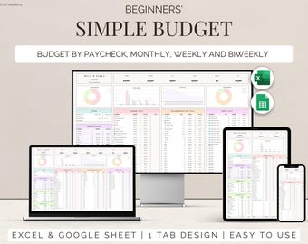 Budget Planner Google Sheet Monthly Excel Budget Spreadsheet Template Paycheck Tracker Weekly Financial Planner Beginners Biweekly Budgeting