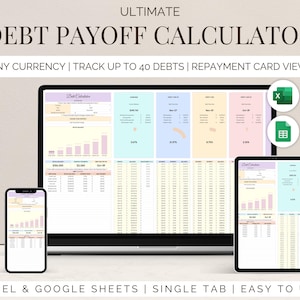 Planilha do Excel para planejamento de dívidas, controle de pagamentos de cartões de crédito, empréstimos estudantis e cálculo de dívidas com base nos métodos avalanche e bola de neve do Google Sheets.