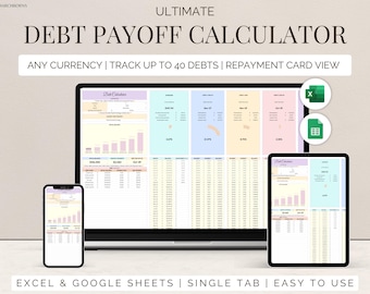 Excel Debt Free Planner Google Sheets Payoff Tracker for Credit Cards, Student Loans, Debt Tracker, Avalanche & Snowball calculator template
