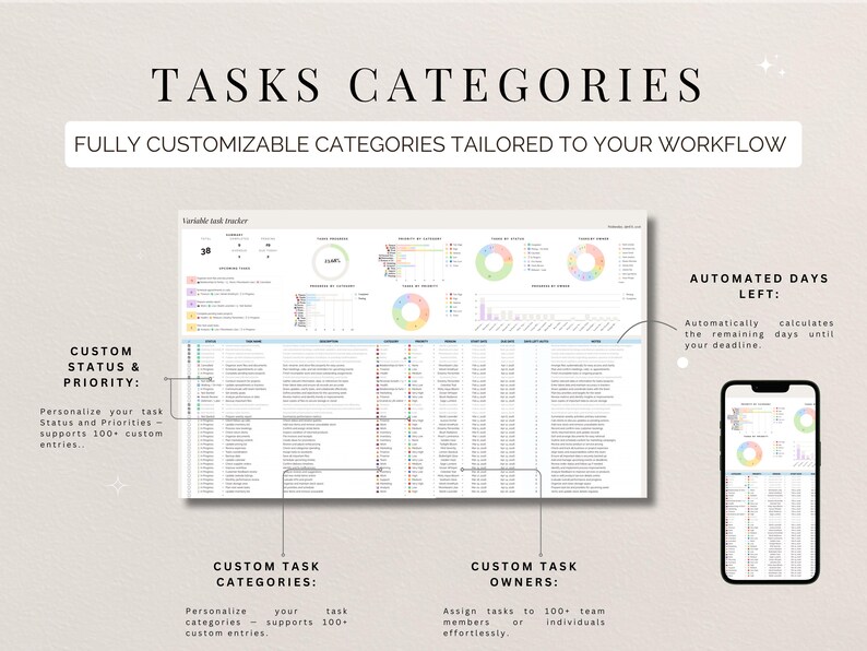 Task Tracker Spreadsheet Google Sheets To Do List Excel Work Organizer Recurring Task Planner Team Project Management ADHD Productivity bild 6