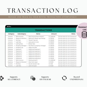 K&ouml;nnte beinhalten: Ein Computerbildschirm zeigt eine Tabelle mit dem Titel "Transaktionen". Die Tabelle ist in Spalten mit den &Uuml;berschriften "Kategorie", "Unterkategorie", "Name", "Betrag" und "Notizen" geordnet. Die Tabelle enth&auml;lt Daten zu Transaktionen im Zusammenhang mit Mietobjekten, darunter Einnahmen, Ausgaben und versp&auml;tete Geb&uuml;hren.