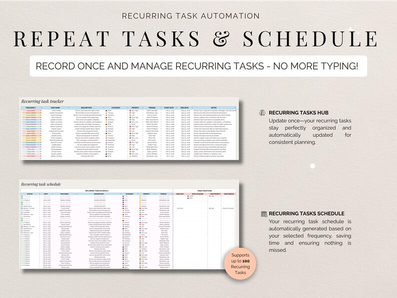 Task Tracker Spreadsheet Google Sheets To Do List Excel Work Organizer Recurring Task Planner Team Project Management ADHD Productivity bild 7
