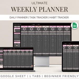Weekly Activity planner Google Sheets Task Schedule dark mode (Digital Download)