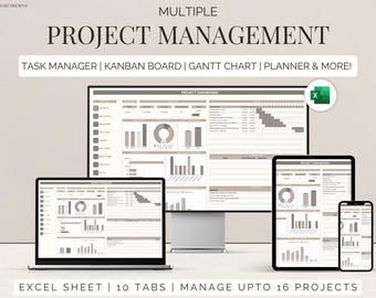 Excel Project Management template task tracker spreadsheet Kanban board Gantt chart daily weekly planner project dashboard to do list plan