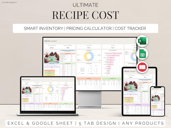 Recipe cost pricing calculator google sheets excel small business tracker spreadsheet product price list template Food ingredient inventory