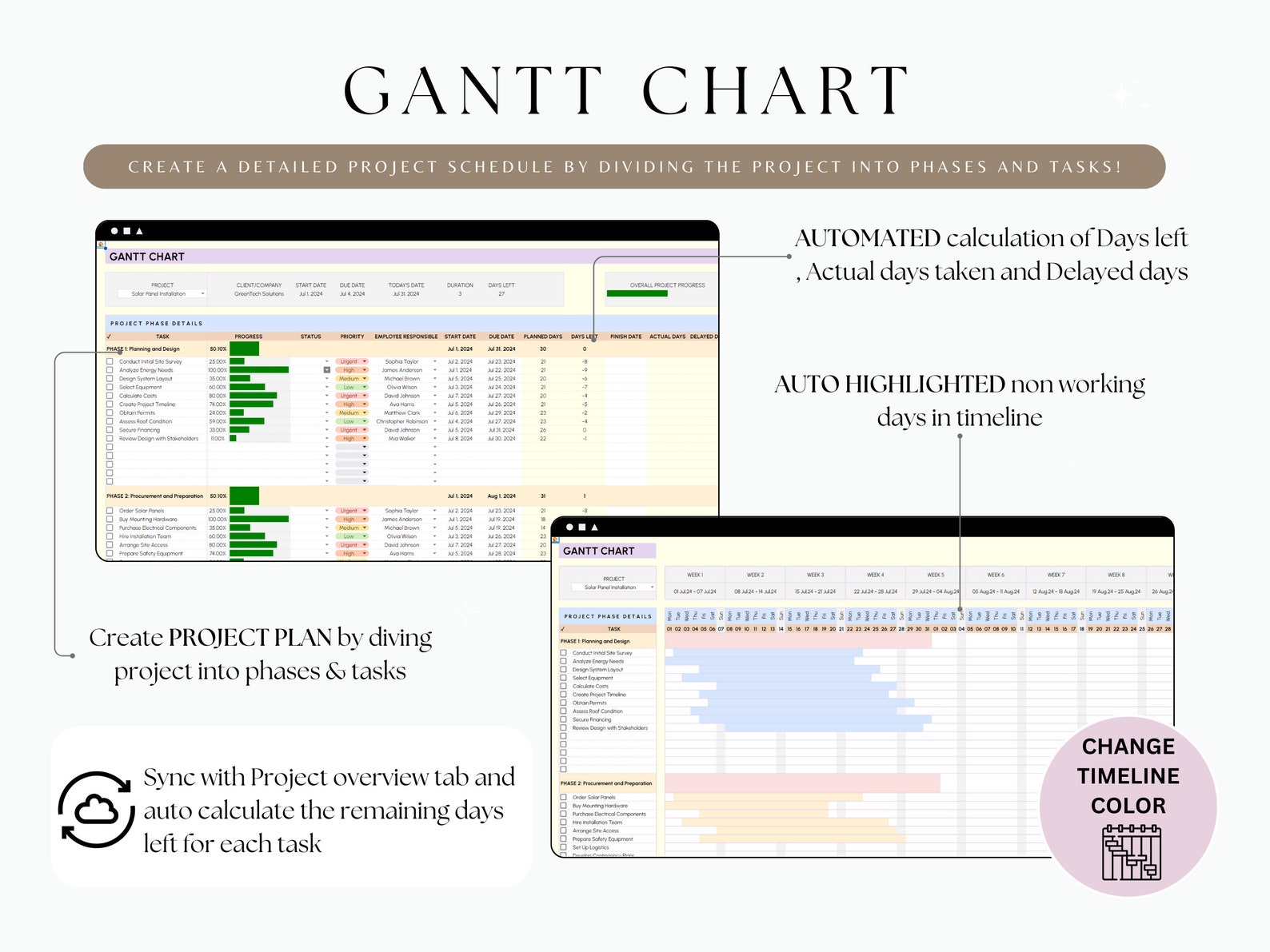 Project Management Template Gantt Chart Kanban Board Task Tracker ...