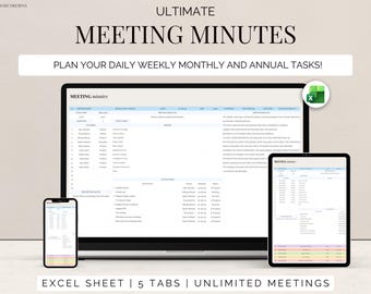 Mötesprotokollplanerare anteckningsspårare excel-kalkylblad anteckningsmall med kalender, arbetsorganisatör, mötesagenda