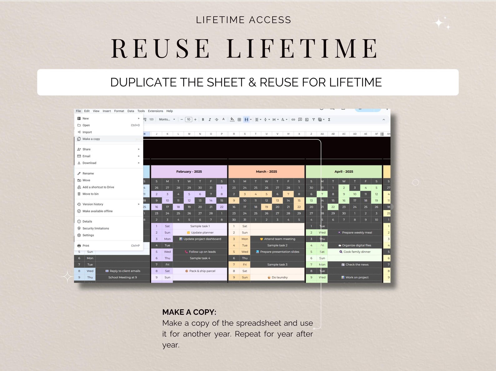 One Page Annual Calendar Template Excel Spreadsheet Yearly Planner ...