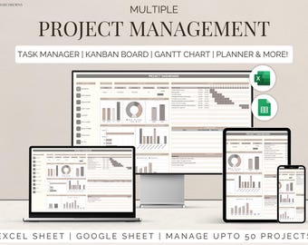 Excel Multi Projektmangement Template Google Sheets Kanban Board Gantt Chart Timeline Team Aufgaben Tracker Work Organizer Business Planer