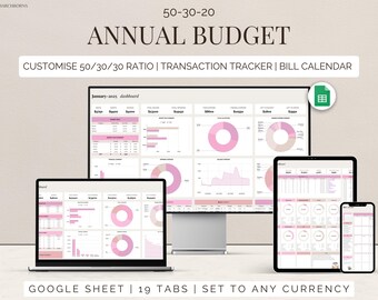 50 30 20 Budget Spreadsheet Template google sheets Annual Monthly Budget by Paycheck Planner Digital Personal Finance Tracker 70 20 10 rule