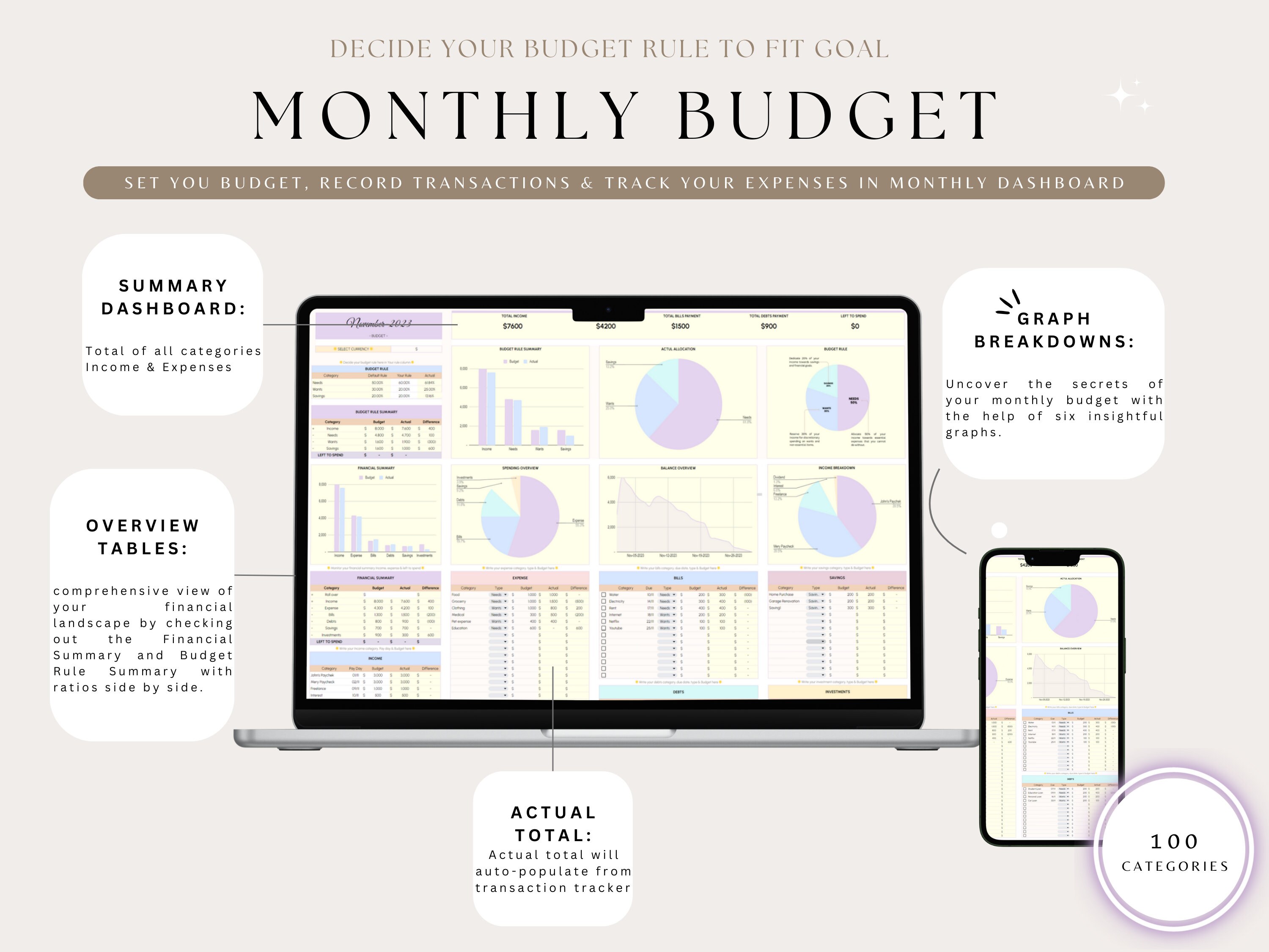 Advanced 50/30/20 Budget Spreadsheet: Google Sheets Template (digital ...