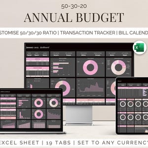 50/30/20 Budget Planner: Excel Template, Savings & Debt Tracker (Digital Download)