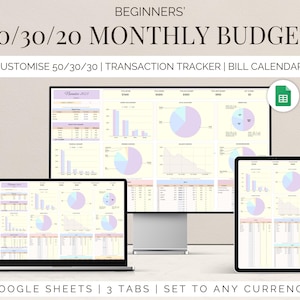 50/30/20 Budget Planner: Monthly Tracker, Google Sheets (Digital Download)