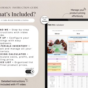 Excel and Google Sheets recipe cost calculator template for small business pricing, handmade business, bakery