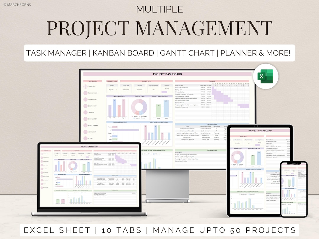 Excel Multi Project Management Template Small Business Planner Team ...