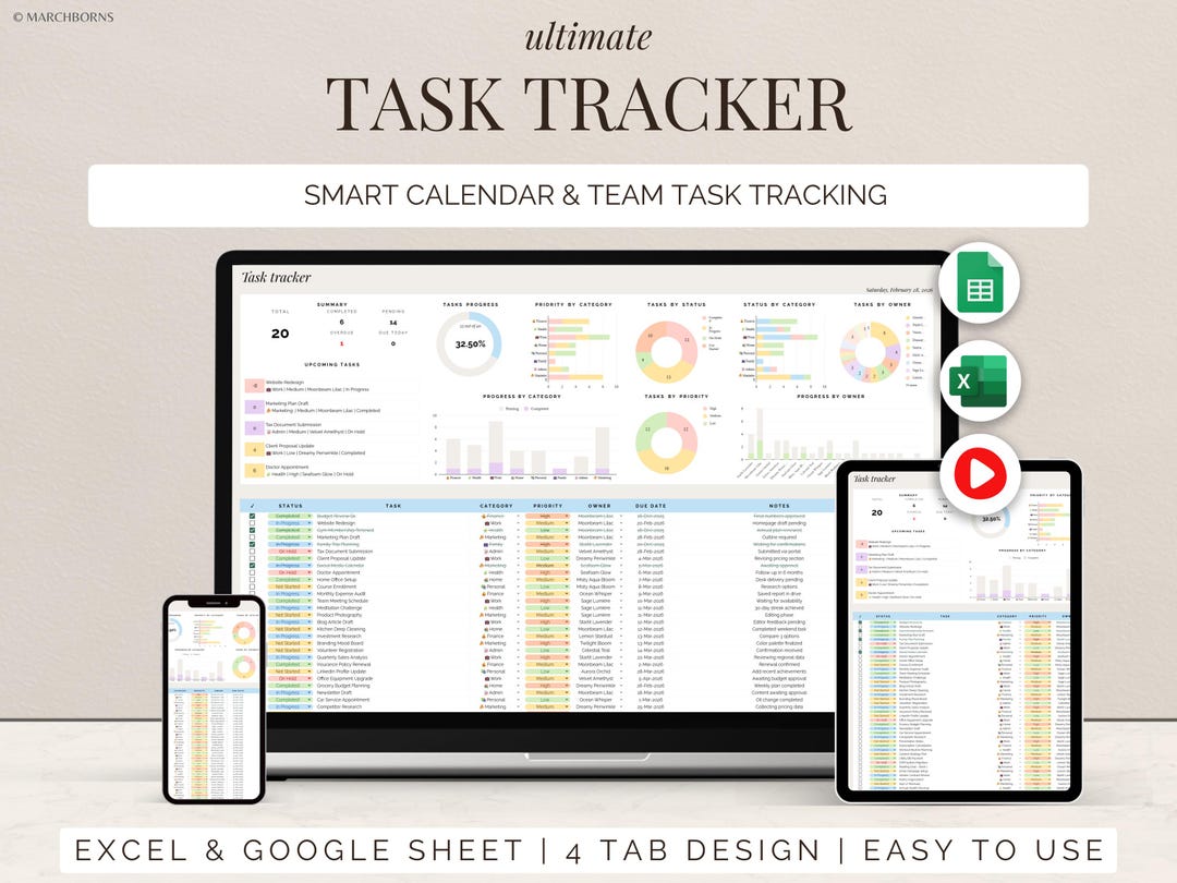 Task Tracker Spreadsheet Google Sheets Excel to Do List Checklist ...