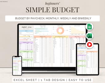 Simple Budget Spreadsheet Monthly Weekly Biweekly Semi-Monthly Paycheck Budget Planner Excel Budget Tracker google sheets expense tracker