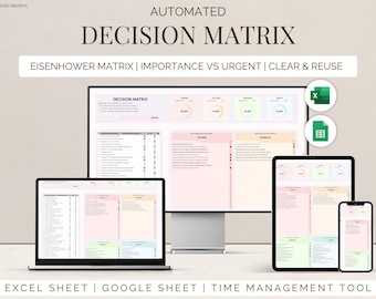 Eisenhower Decision Matrix Excel template Google Sheets Task Priority Planner Time Management Productivity Tool Urgent Important spreadsheet
