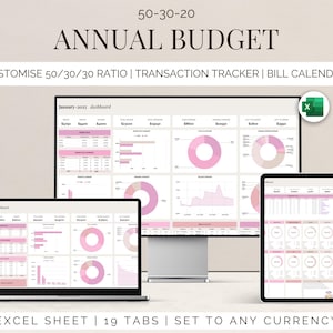50/30/20 Budget Planner Excel template Annual Monthly Budget Spreadsheet Expense Tracker Budgeting template  60/20/20 70/20/10 budget rule