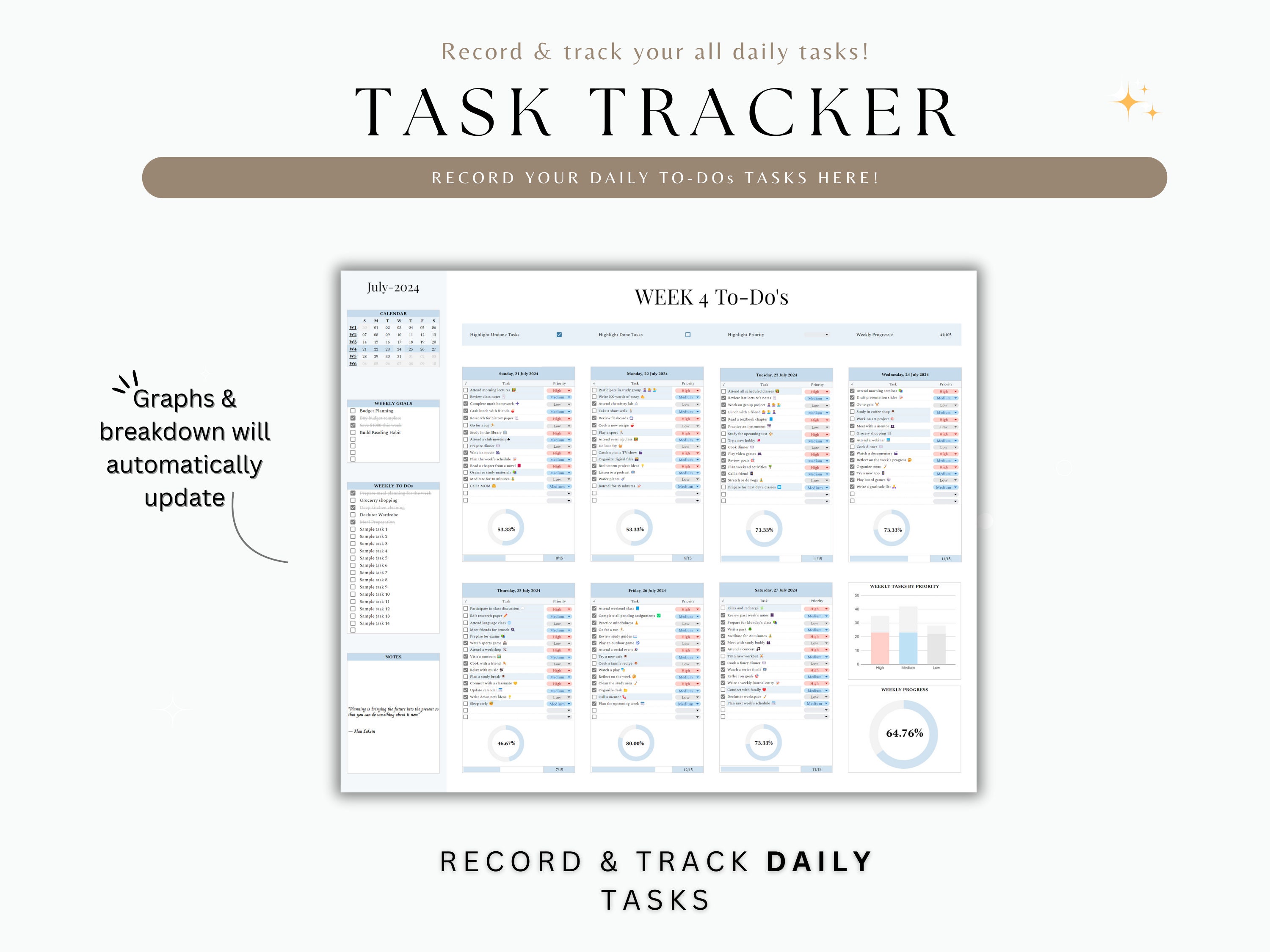Task Tracker Excel Spreadsheet Digital To-do List Template Google ...