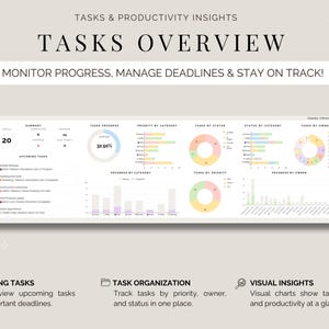Task tracker spreadsheet google sheets Excel to do list checklist template work planner small business Productivity management tool image 5