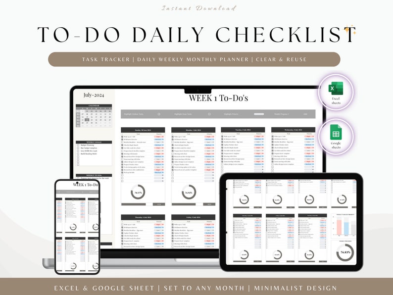 Excel To-do List Tracker Daily Checklist Google Sheet Planner Template ...