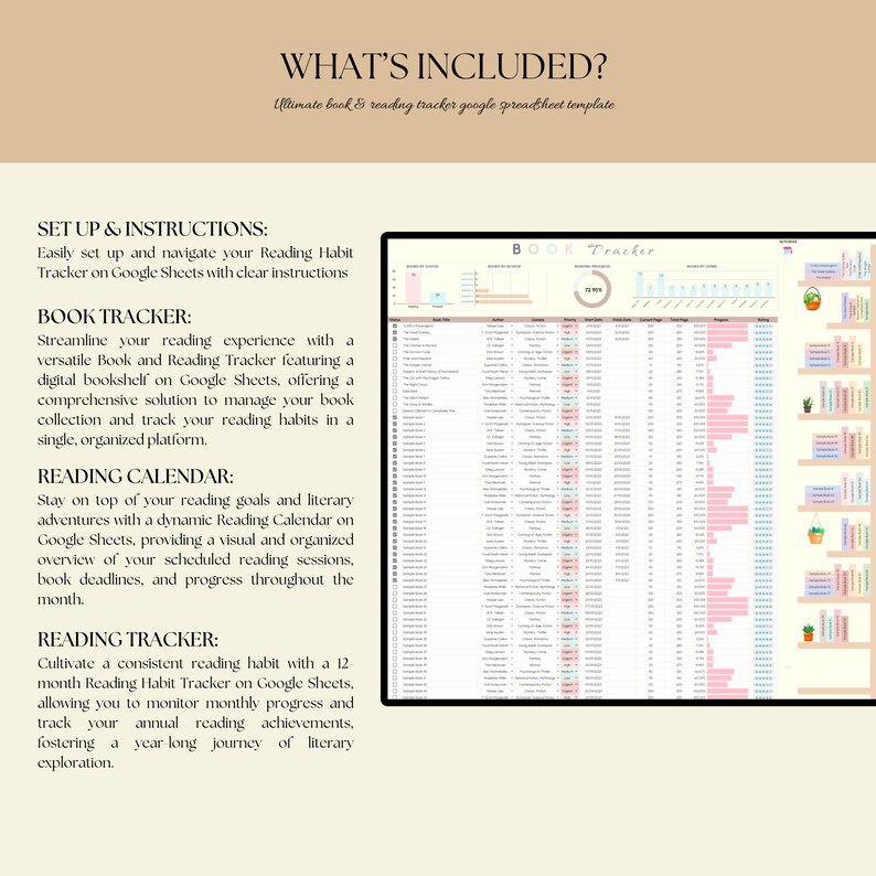 Book Tracker: Reading Log, Digital Calendar (google Sheet Template) - Etsy