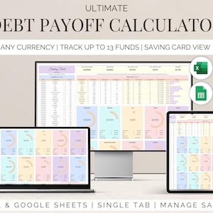 Planificador de deudas de Excel, hojas de cálculo de Google, seguimiento de pagos de tarjetas de crédito, préstamos estudiantiles, seguimiento de deudas, plantilla de calculadora Avalanche y Snowball