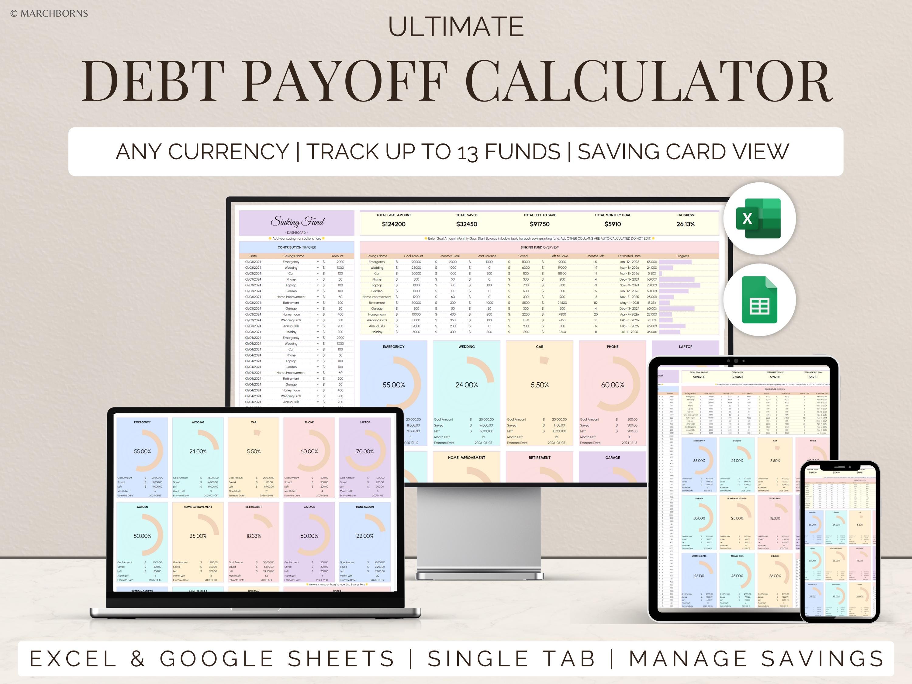 Excel Debt Free Planner Google Sheets Payoff Tracker for Credit Cards