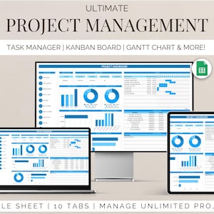 Könnte beinhalten: Eine Google Sheet-Vorlage für Projektmanagement mit 10 Registerkarten. Die Vorlage enthält ein Projekt-Dashboard, einen Aufgabenmanager, ein Kanban-Board, ein Gantt-Diagramm und mehr. Die Vorlage wurde entwickelt, um Ihnen bei der Verwaltung unbegrenzter Projekte zu helfen.