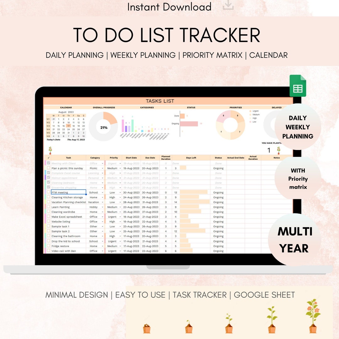 To Do List Tracker Google Sheet Template Digital Planner With - Etsy