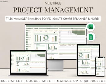 Multi project management Excel task tracker template google sheets daily weekly planner Kanban board Gantt chart team manager small business