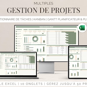 Excel Multi project planner management dashboard template task manager project organize planner spreadsheet manage 50 projects in French