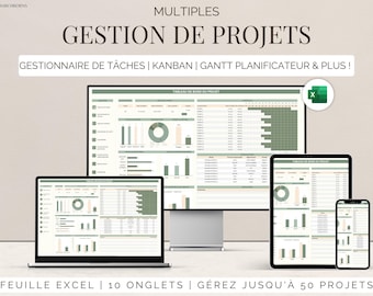 Excel Project Planner Multi-Project Management Dashboard (French) Task tracker project plan Gantt chart timeline Kanban board