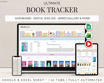 Book tracker reading journal Google Sheets Excel Reading log Digital Library Book planner Book Lover Gift Reading List Organizer
